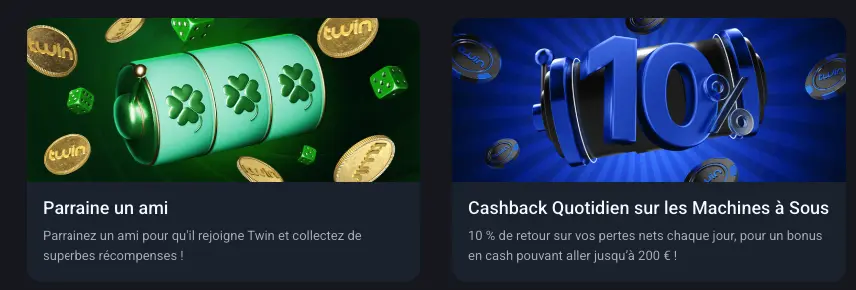 Programme Cashback et Parrainage Twin Casino - Bonus pour vous et vos amis