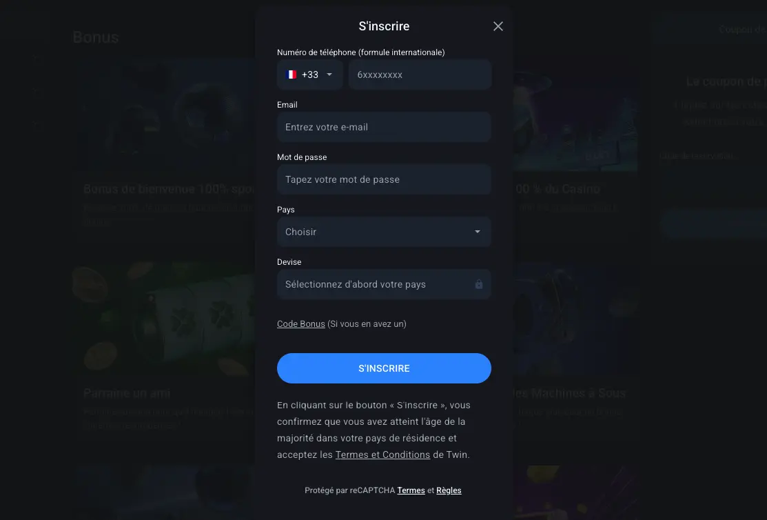 Inscription Twin Casino - Créez votre compte en quelques clics
