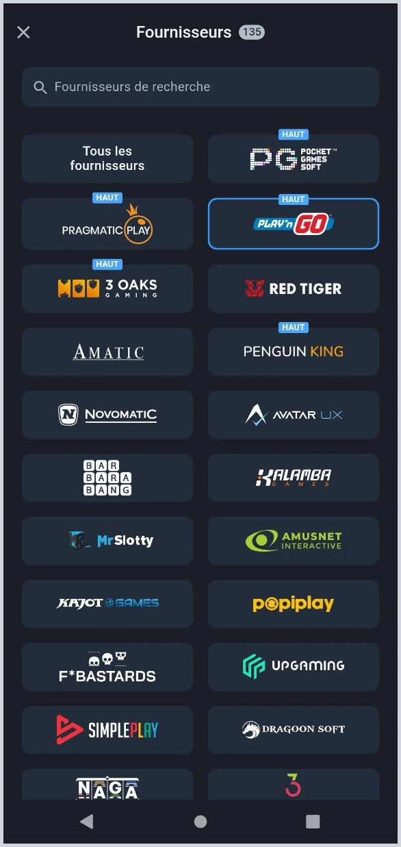 Aperçu des fournisseurs – tous les casinos chez Twin