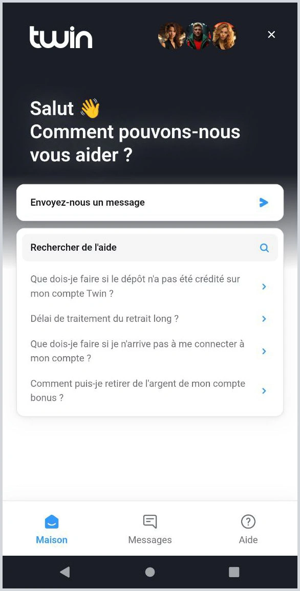 Options de contact pour le support chez Twin