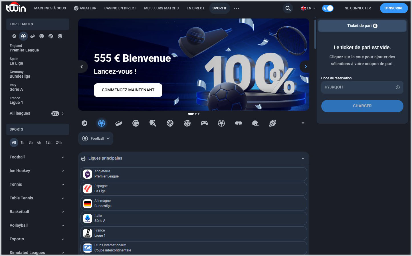 Paris sportifs avant match sur Twin Casino