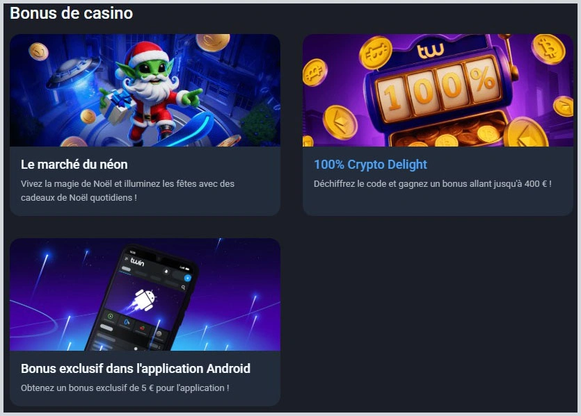 Offres et bonus traduits pour joueurs finlandais Twin